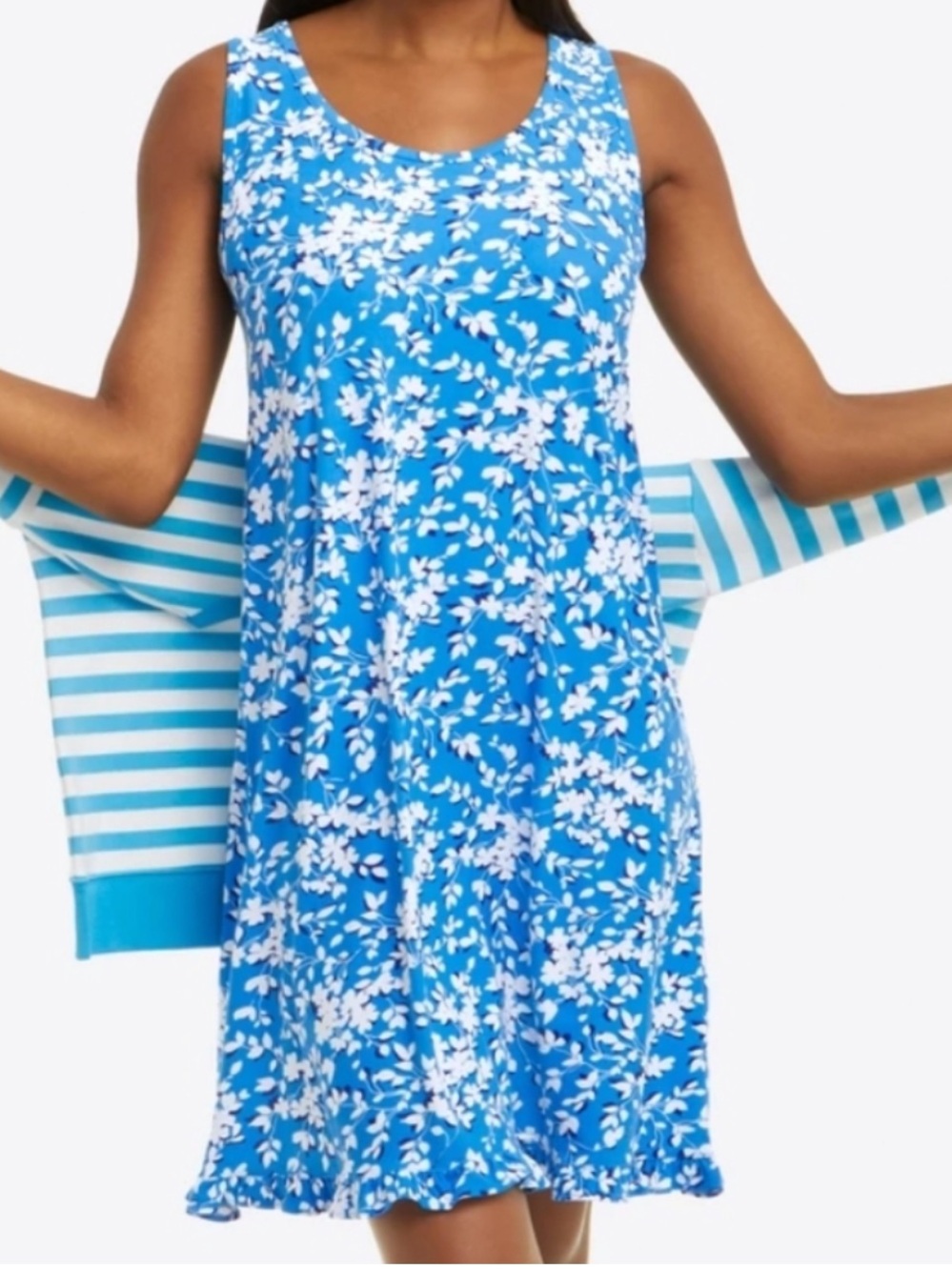 Draper James ,ruffle nightie in blue shadow floral Size Large / XL New